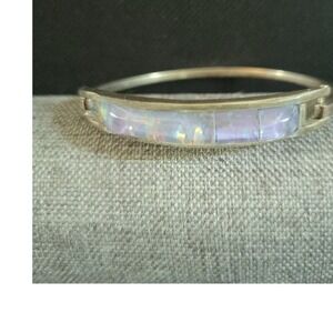 Vintage Alpaca Mexico Abalone Shell Inlay Bangle Bracelet Size 7 Cottagecore